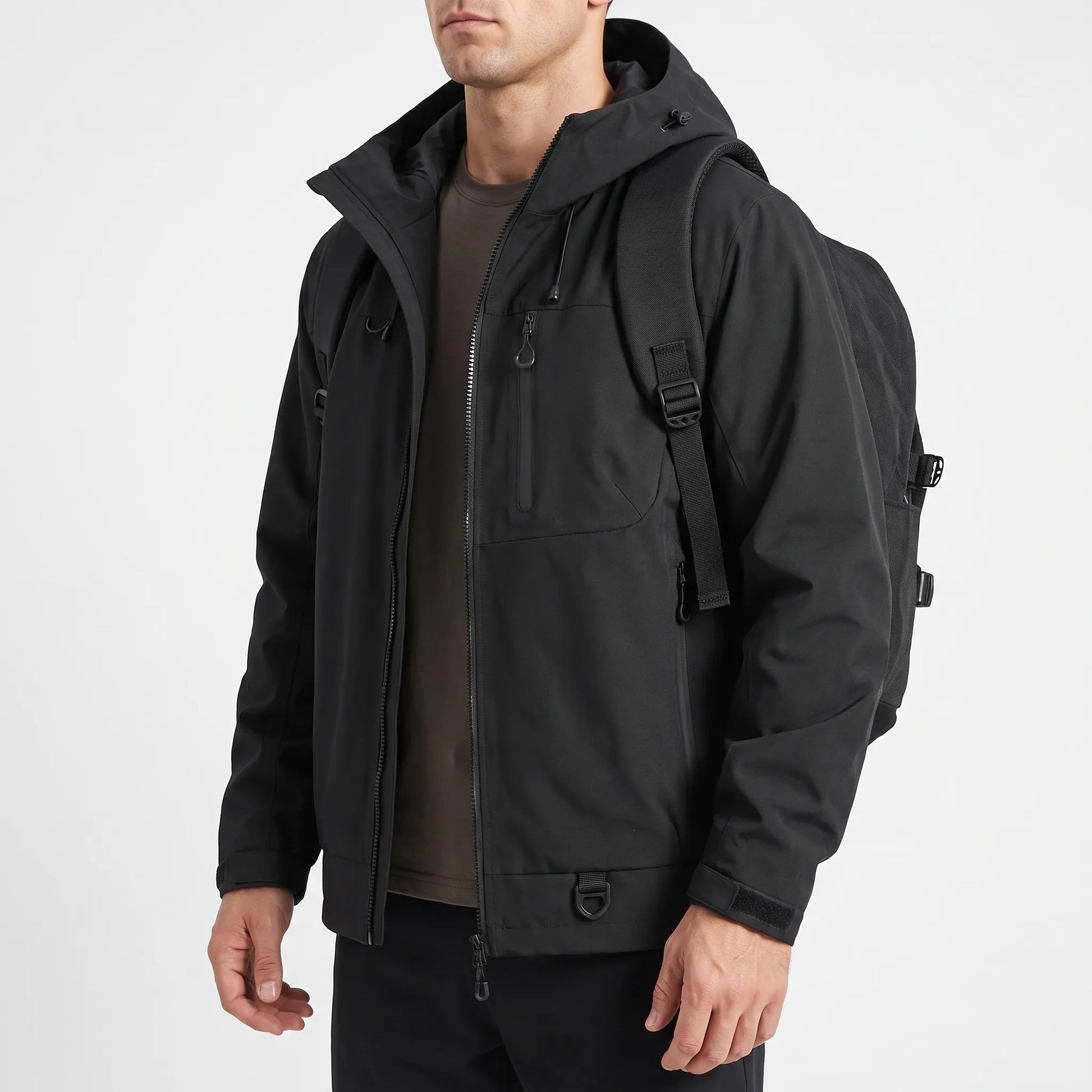 Wasserabweisende Outdoorjacke mit Kapuze und drei Reißverschlusstaschen – Ansicht 2