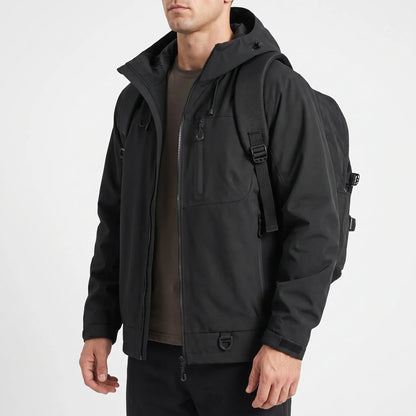Wasserabweisende Outdoorjacke mit Kapuze und drei Reißverschlusstaschen – Ansicht 2