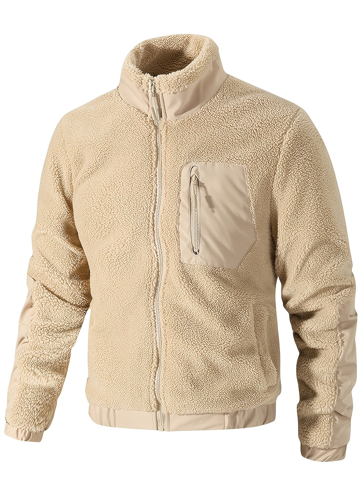 Sherpajacke in Creme mit Stehkragen von vorn