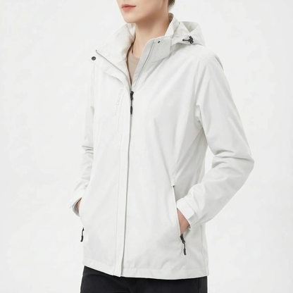 Leichte Windjacke für Damen in Weiß mit Kapuze und Stehkragen
