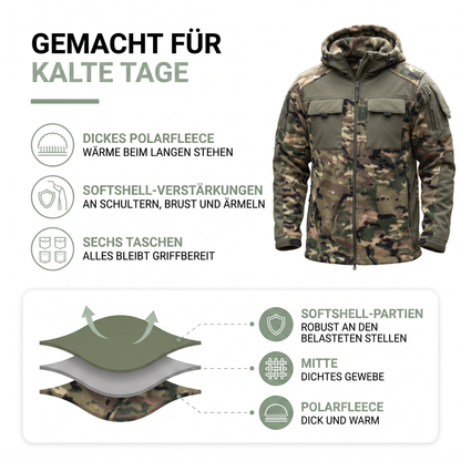 Fleecejacke Herren - Taktisch mit Kapuze - Camouflage & Uni