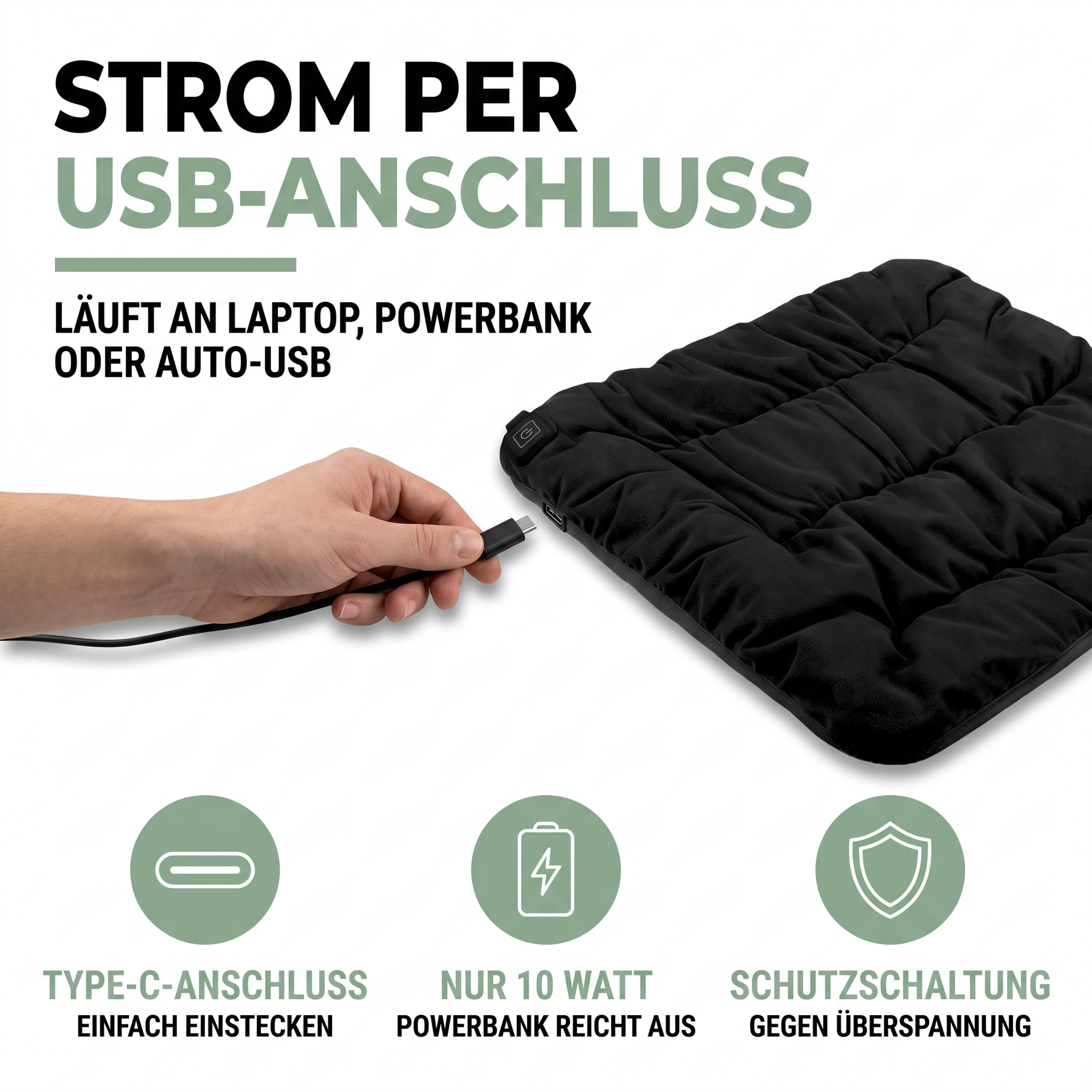 Beheiztes Sitzkissen USB 45 cm für Büro und Auto