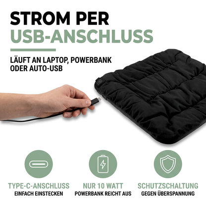 Beheiztes Sitzkissen USB 45 cm für Büro und Auto