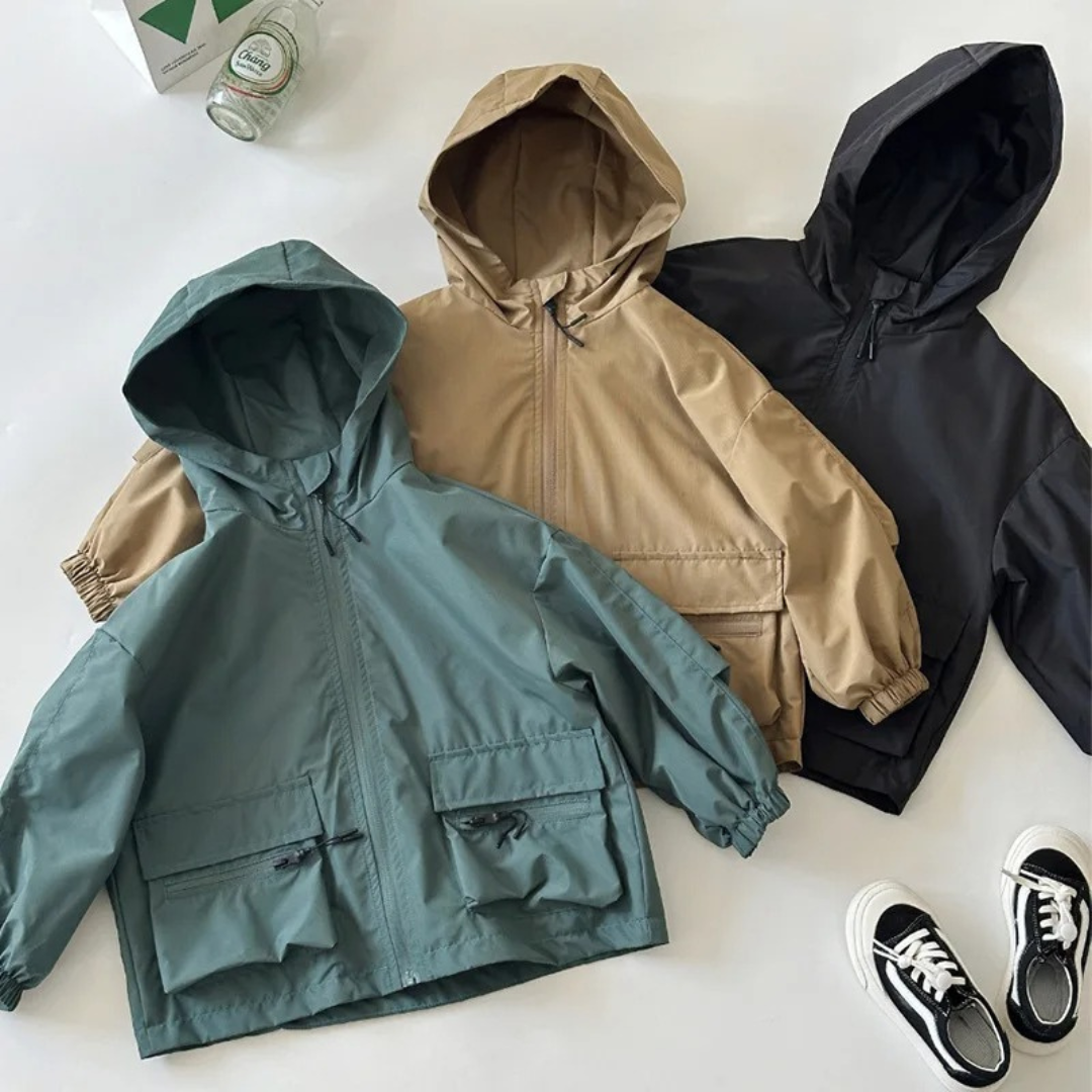 Regenjacke Kinder - wasserdicht mit Kapuze - Übergangsjacke Jungen