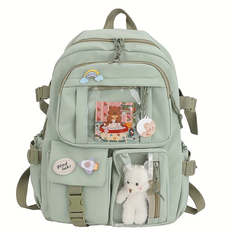Schulrucksack für Mädchen - transparente Tasche für Anstecker - Kawaii