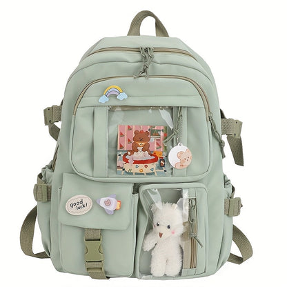 Schulrucksack für Mädchen - transparente Tasche für Anstecker - Kawaii