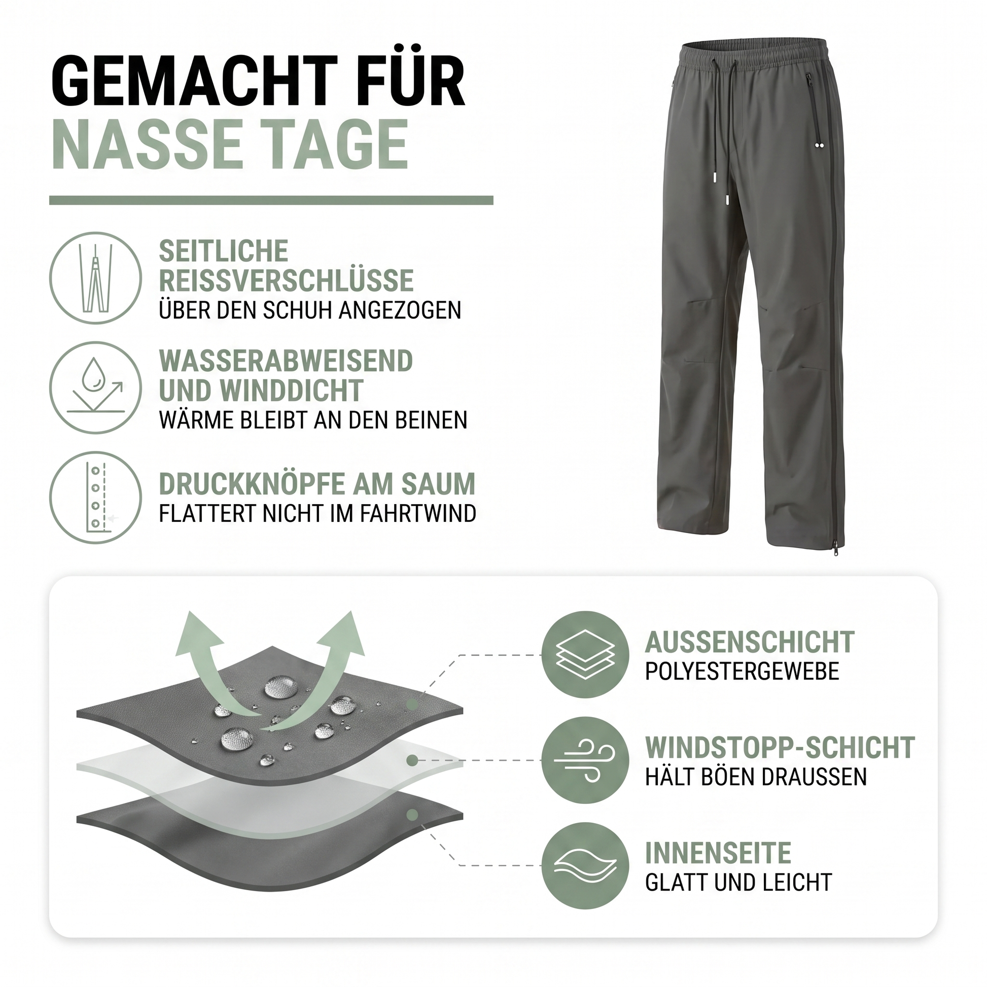 Regenhose - Seitlich zu öffnen - Wasserabweisend & Winddicht