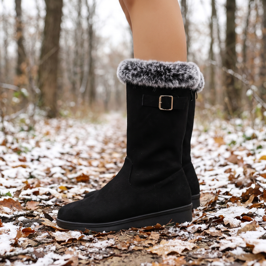 Winterstiefel Damen wadenhoch mit Fellkragen