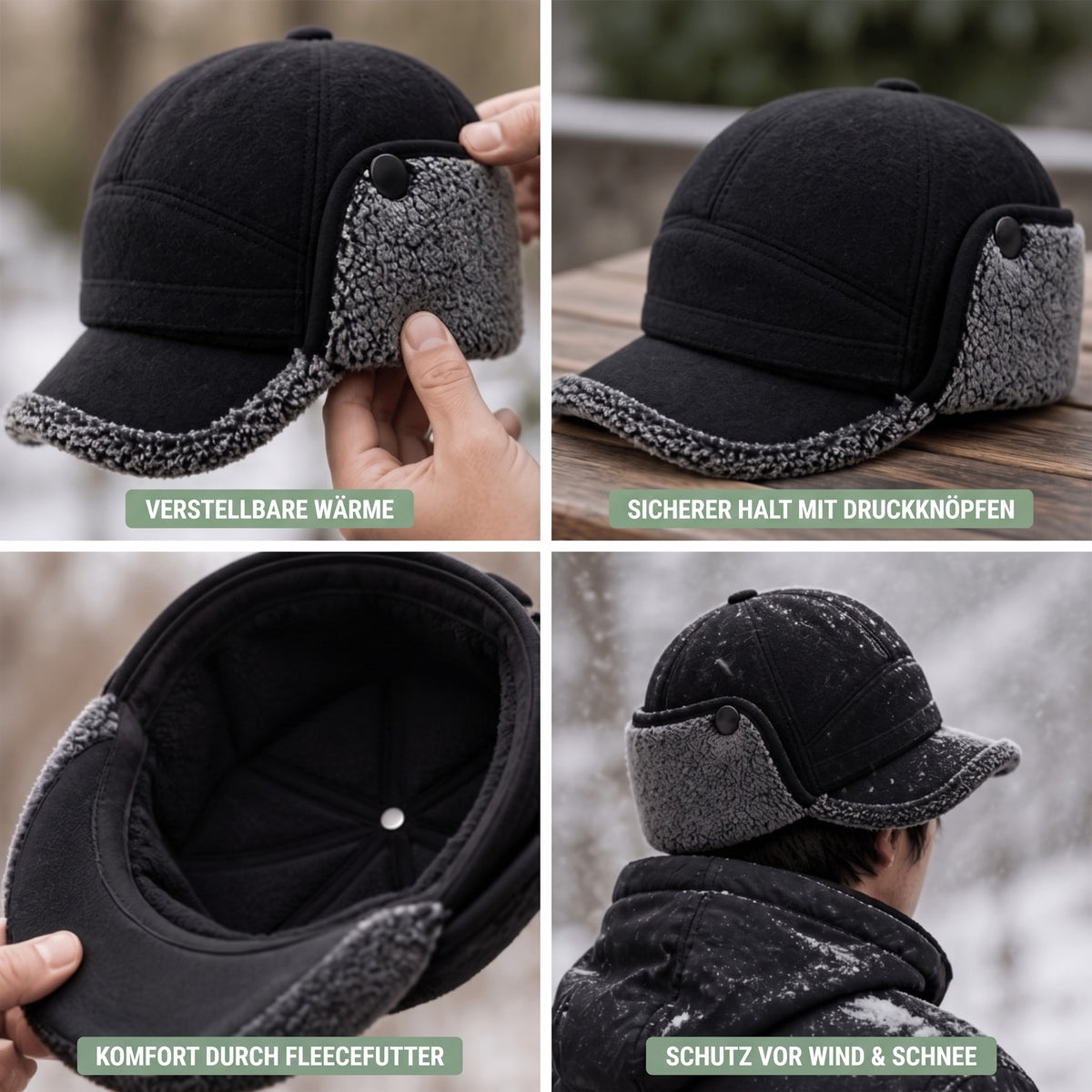 Mütze mit Ohrenklappen - Wintermütze mit Schirm - Fleece & Nackenschutz – 4