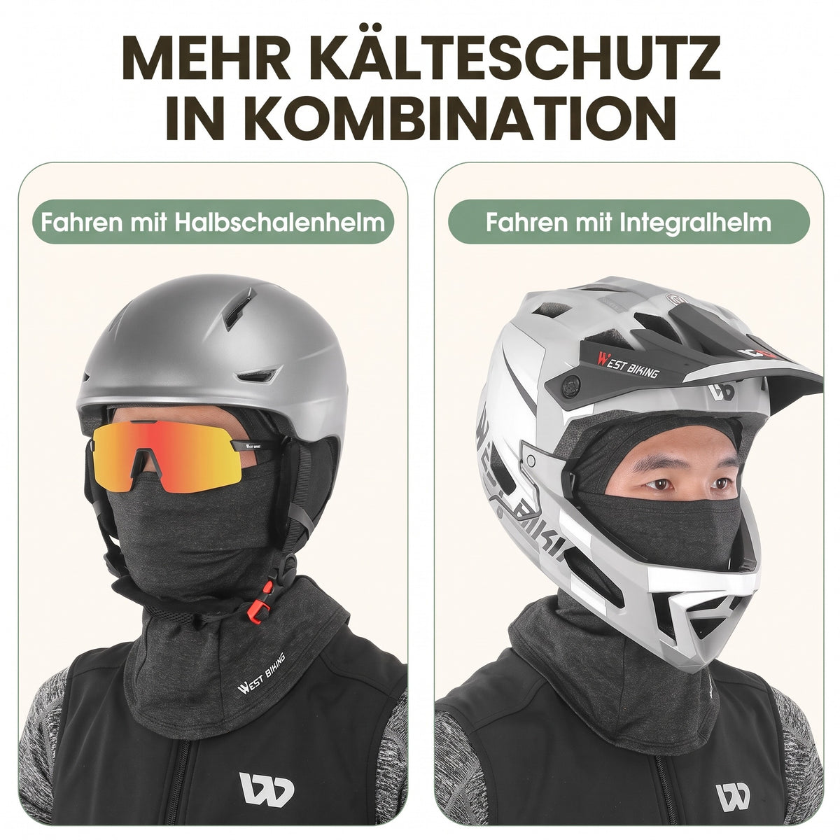Balaclava Sturmhaube unter Halbschalenhelm und Integralhelm – mehr Kälteschutz in Kombination