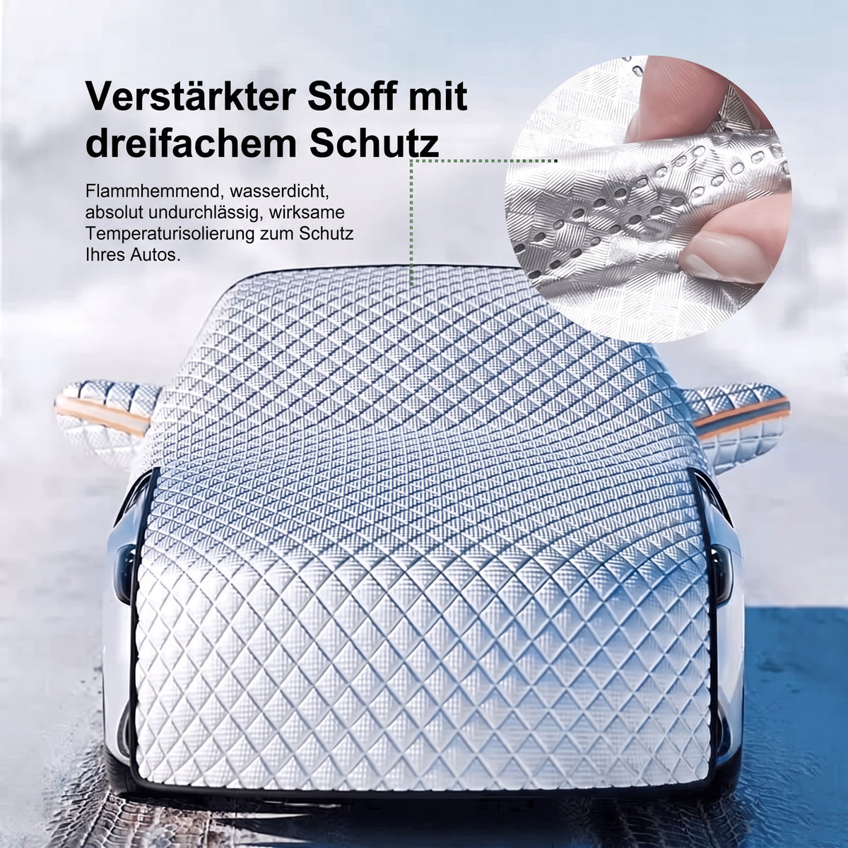 Frontscheibenabdeckung – verstärkter Stoff mit dreifachem Schutz, Nahaufnahme