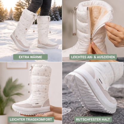 Winterstiefel Damen im Einsatz – im Schnee, Reißverschluss mit Plüschfutter, leichtes Gewicht und Profilsohle