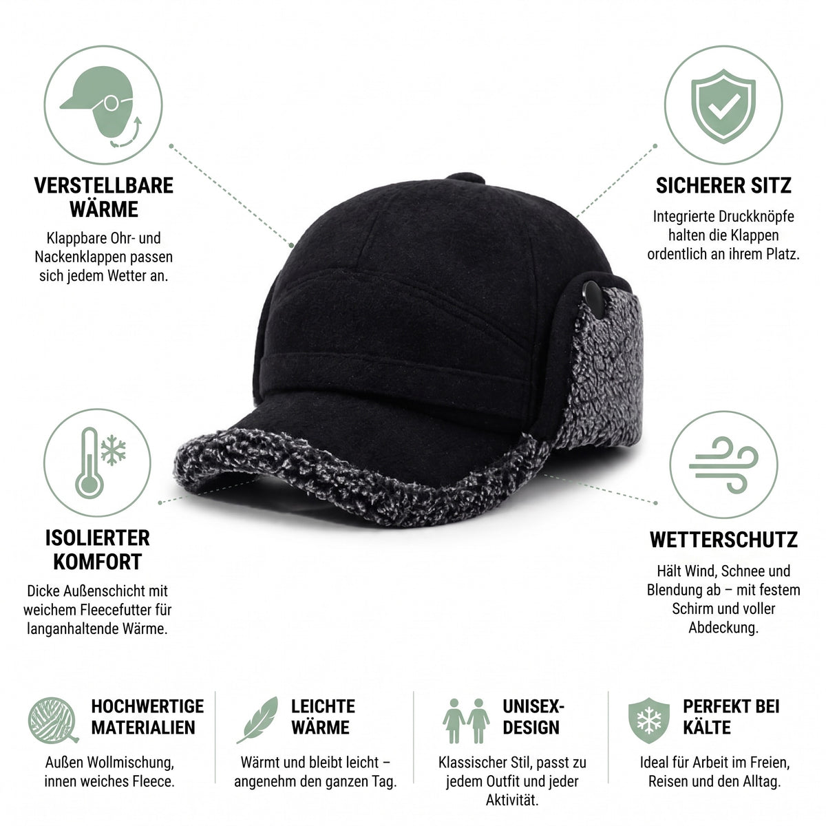 Mütze mit Ohrenklappen - Wintermütze mit Schirm - Fleece & Nackenschutz – 3