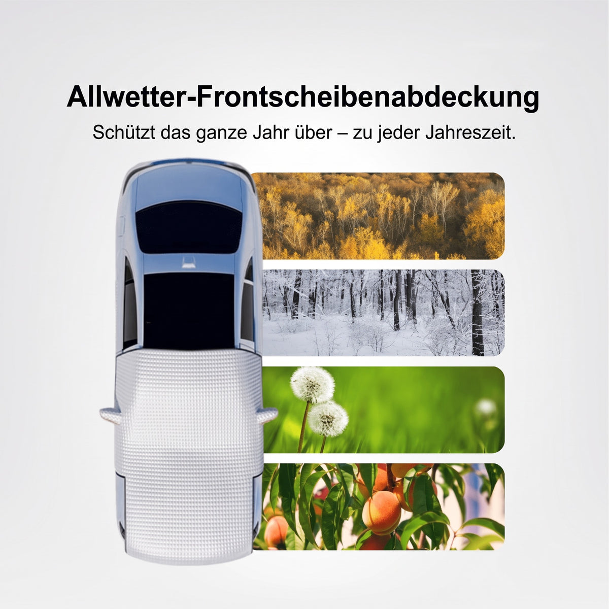 Allwetter-Frontscheibenabdeckung von oben auf dem Auto – schützt zu jeder Jahreszeit