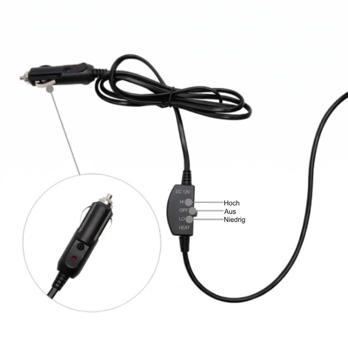 Sitzheizung Auflage 12V-Stecker und Schalter mit den Stufen Hoch, Aus und Niedrig