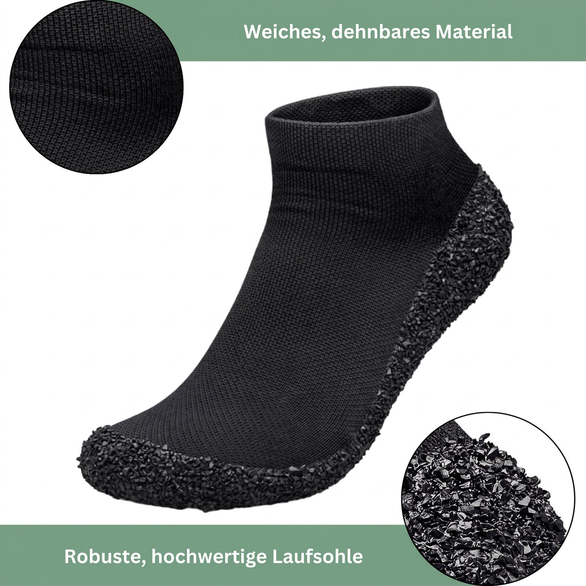 Sockenschuhe Nachtschwarz – weiches, dehnbares Material und robuste Laufsohle