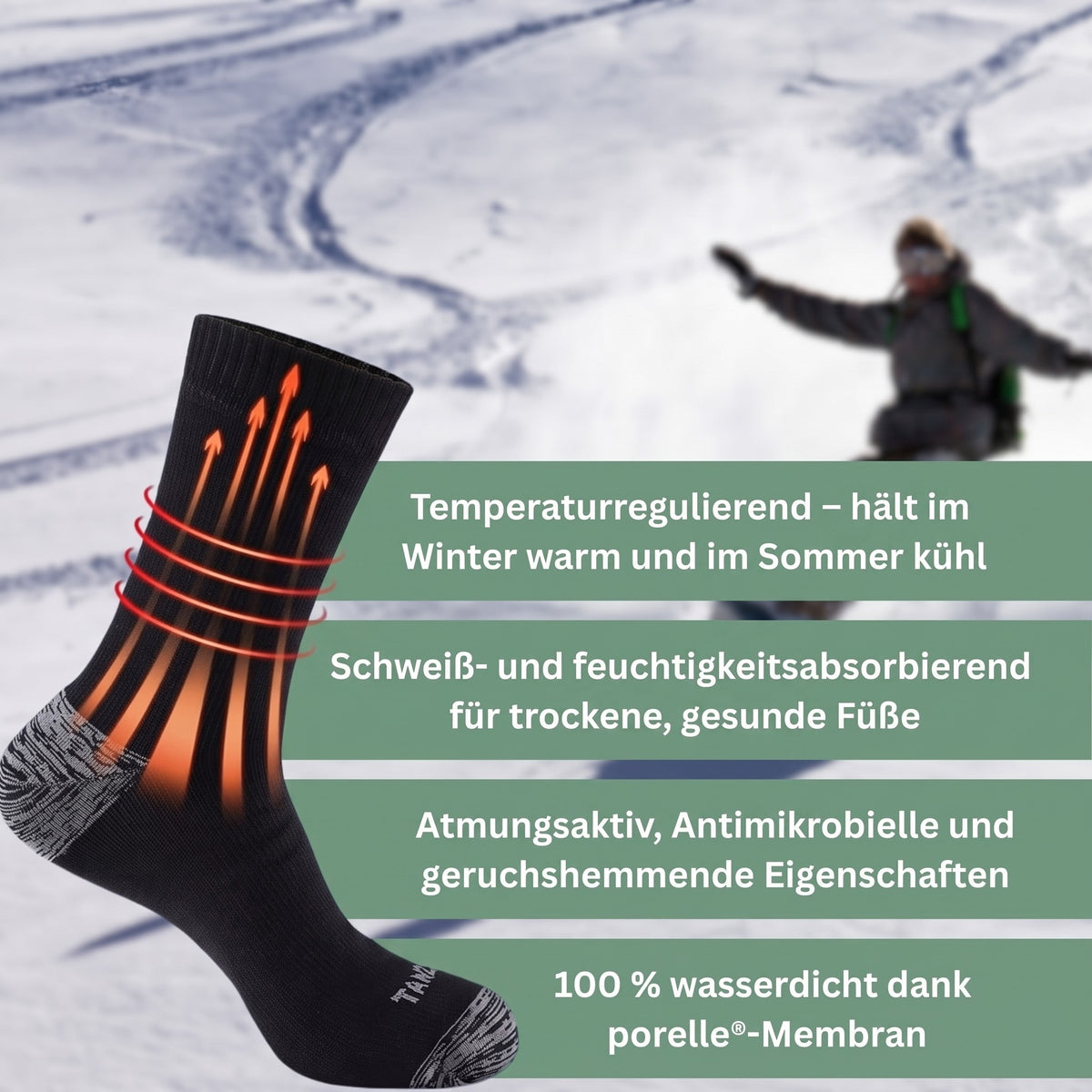 Wasserdichte Socke – temperaturregulierend, atmungsaktiv, mit Membran