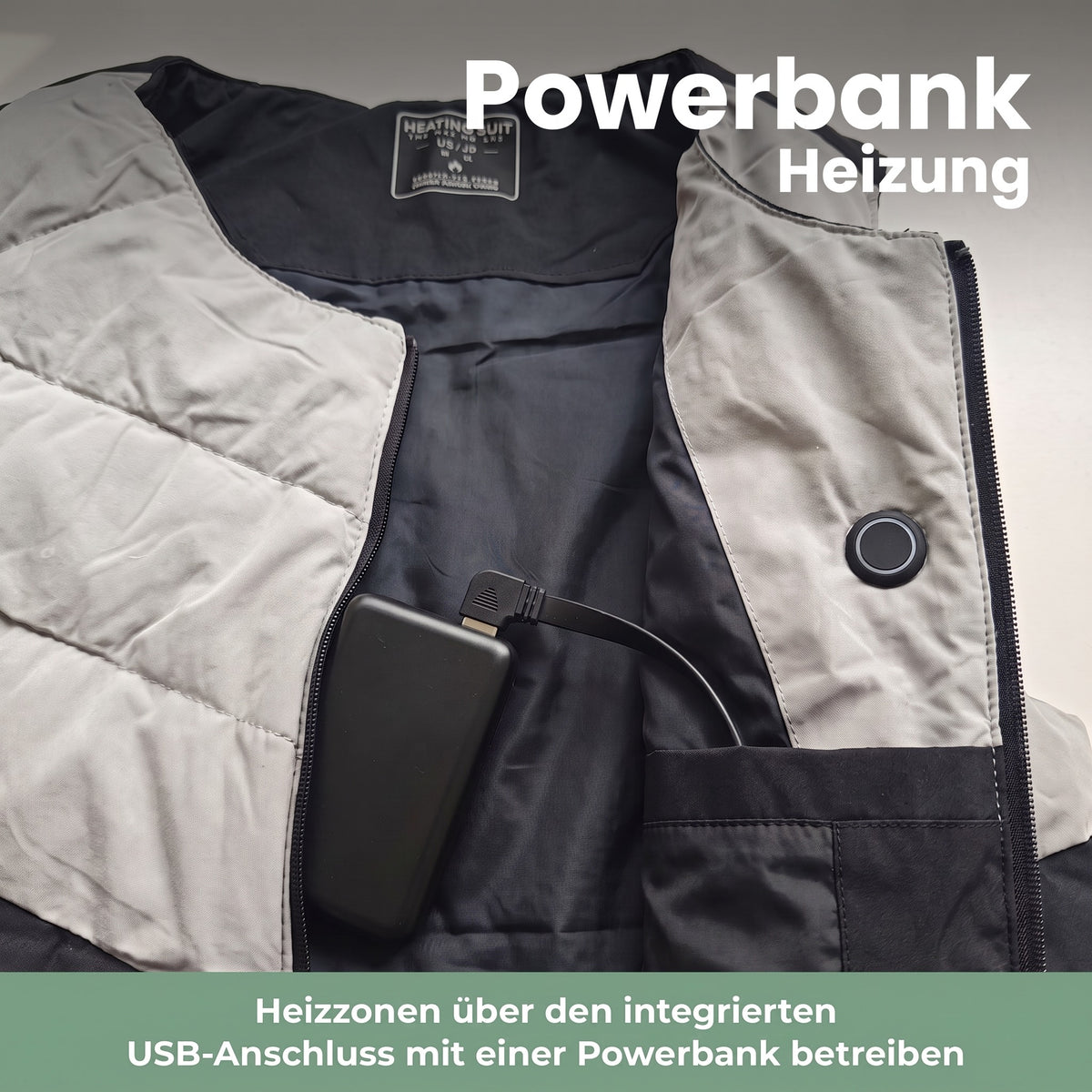 Beheizbare Weste – Powerbank am integrierten USB-Anschluss