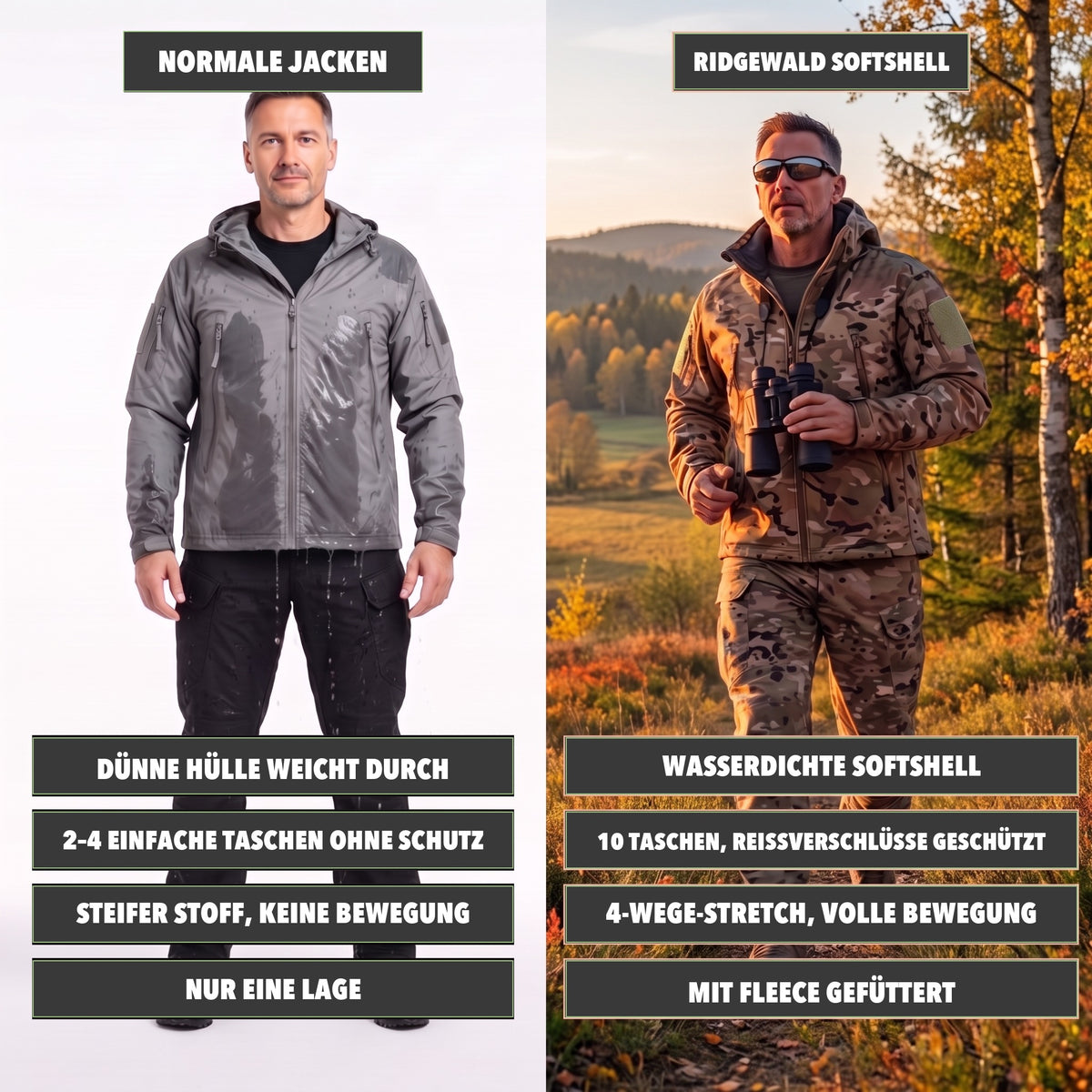 Softshelljacke Herren Camouflage – Vergleich mit normaler Jacke