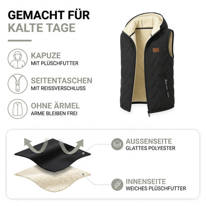 Weste Herren Aufbau: außen glattes Polyester, innen weiches Plüschfutter