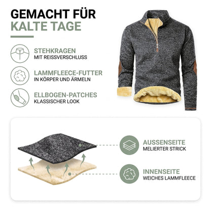 Troyer Herren Aufbau: melierter Strick außen und weiches Lammfleece-Futter innen