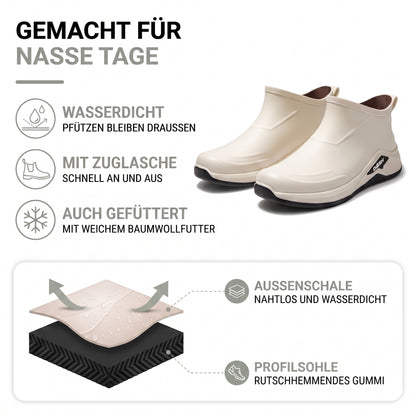 Gummistiefel Herren kurz – Material: nahtlose wasserdichte Außenschale und rutschhemmende Profilsohle