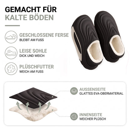 Hausschuhe Damen Aufbau: glattes EVA-Obermaterial außen, weicher Plüsch innen