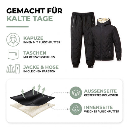 Thermoanzug Herren Aufbau: außen gestepptes Polyester, innen weiches Plüschfutter