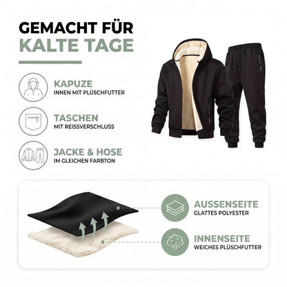 Jogginganzug Herren Aufbau: außen glattes Polyester, innen weiches Plüschfutter