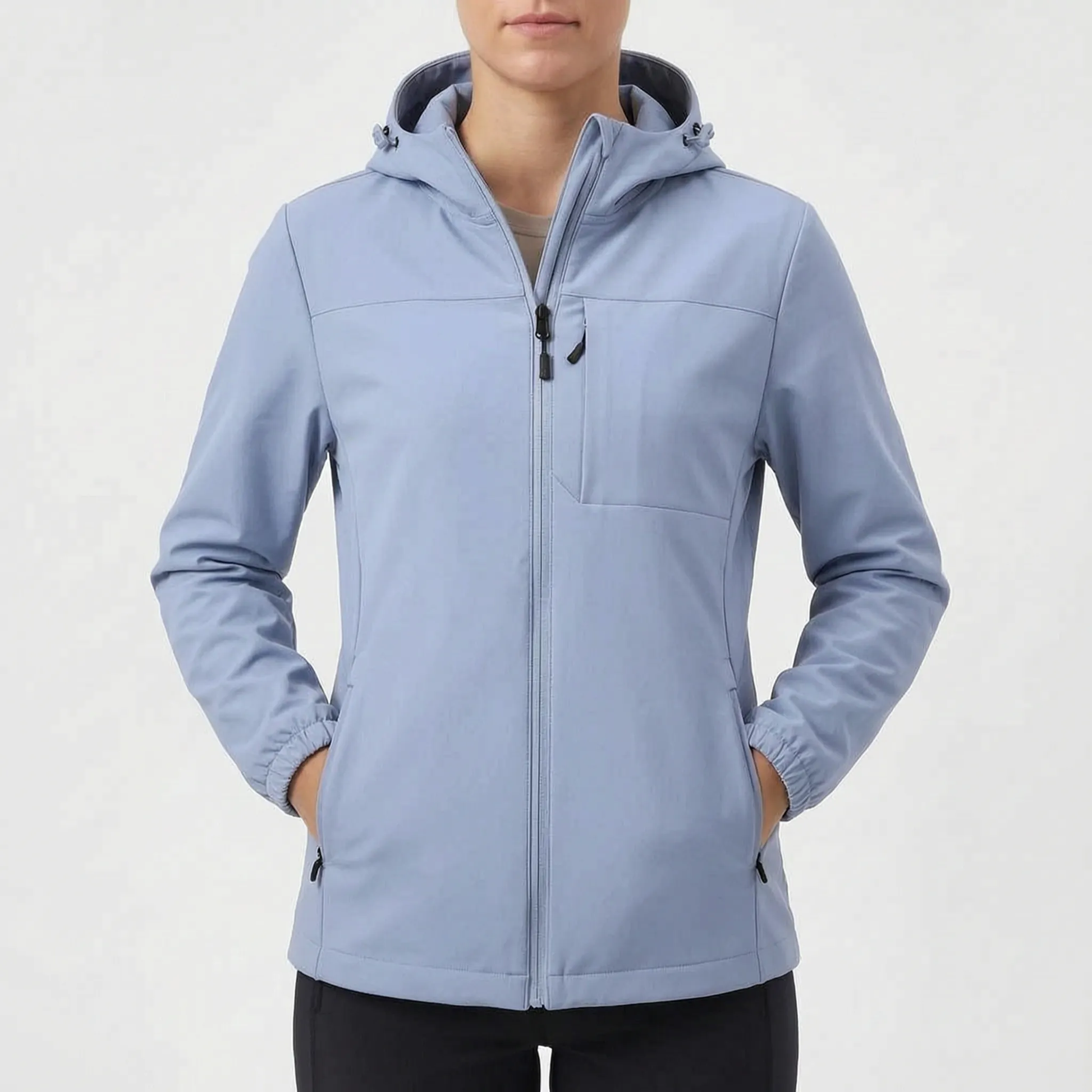 Gefütterte Softshelljacke für Damen in Hellblau mit Kapuze