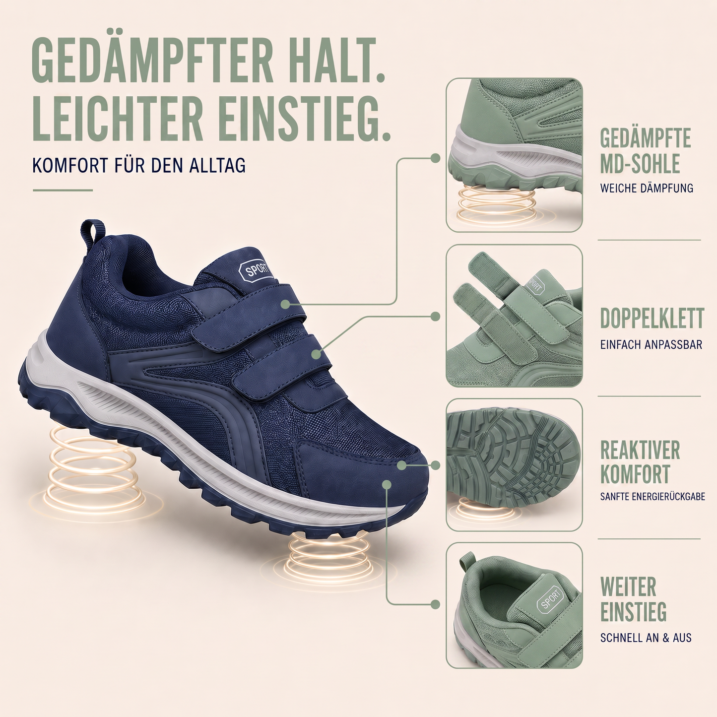 Orthopädische Schuhe Herren - Klettverschluss - Weite Passform