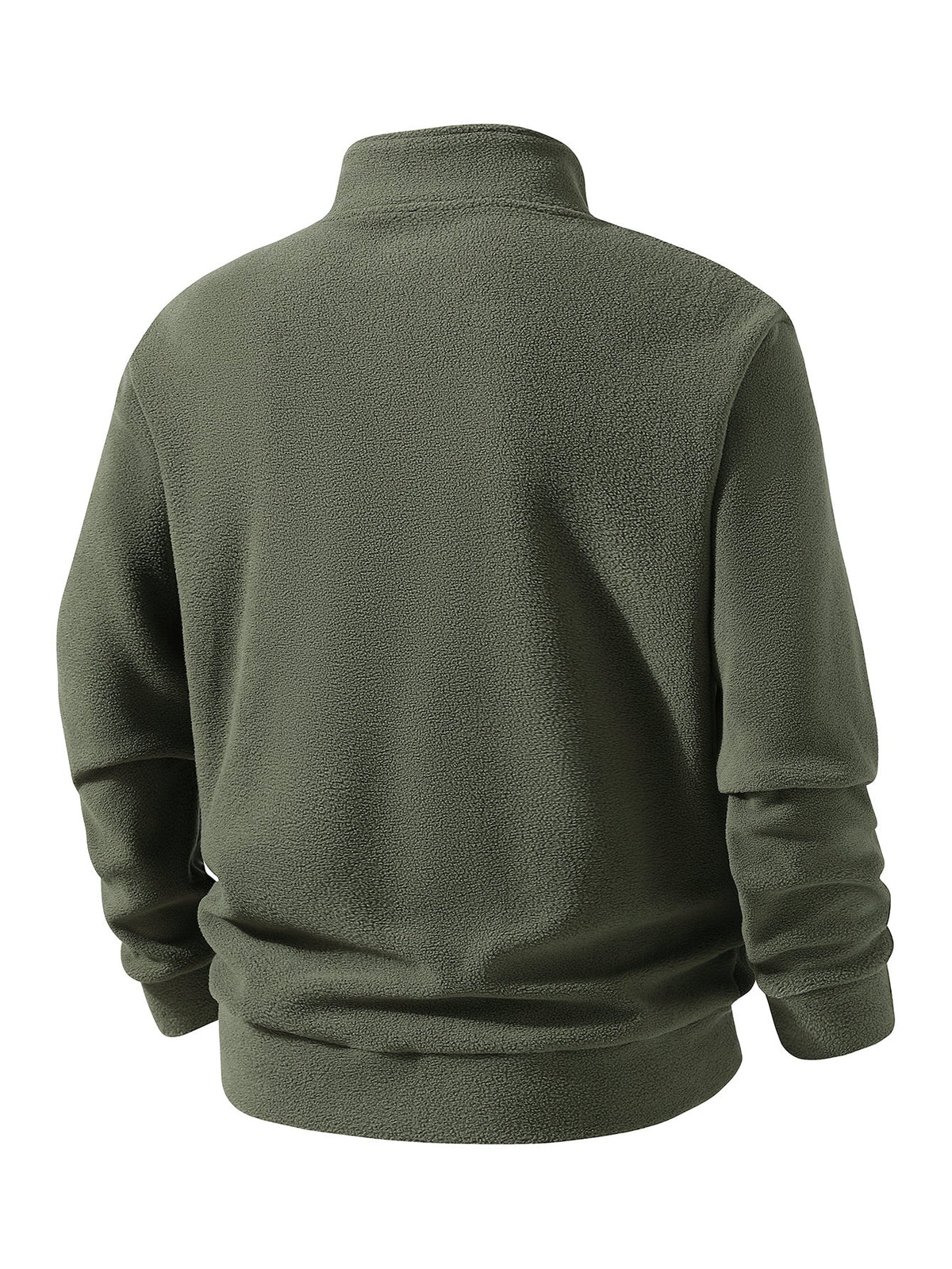 Olivgrüner Fleecepullover Herren, Rückansicht mit Stehkragen