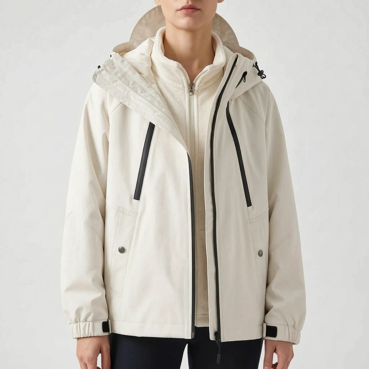 3-in-1 Wanderjacke für Damen in Weiß mit eingezippten Fleecefutter