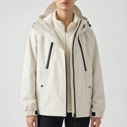 3-in-1 Wanderjacke für Damen in Weiß mit eingezippten Fleecefutter