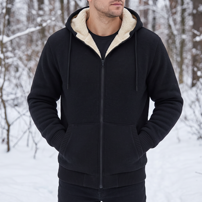 Kapuzenjacke Herren - Strickjacke mit Kapuze - Sherpa-Fleece-Futter