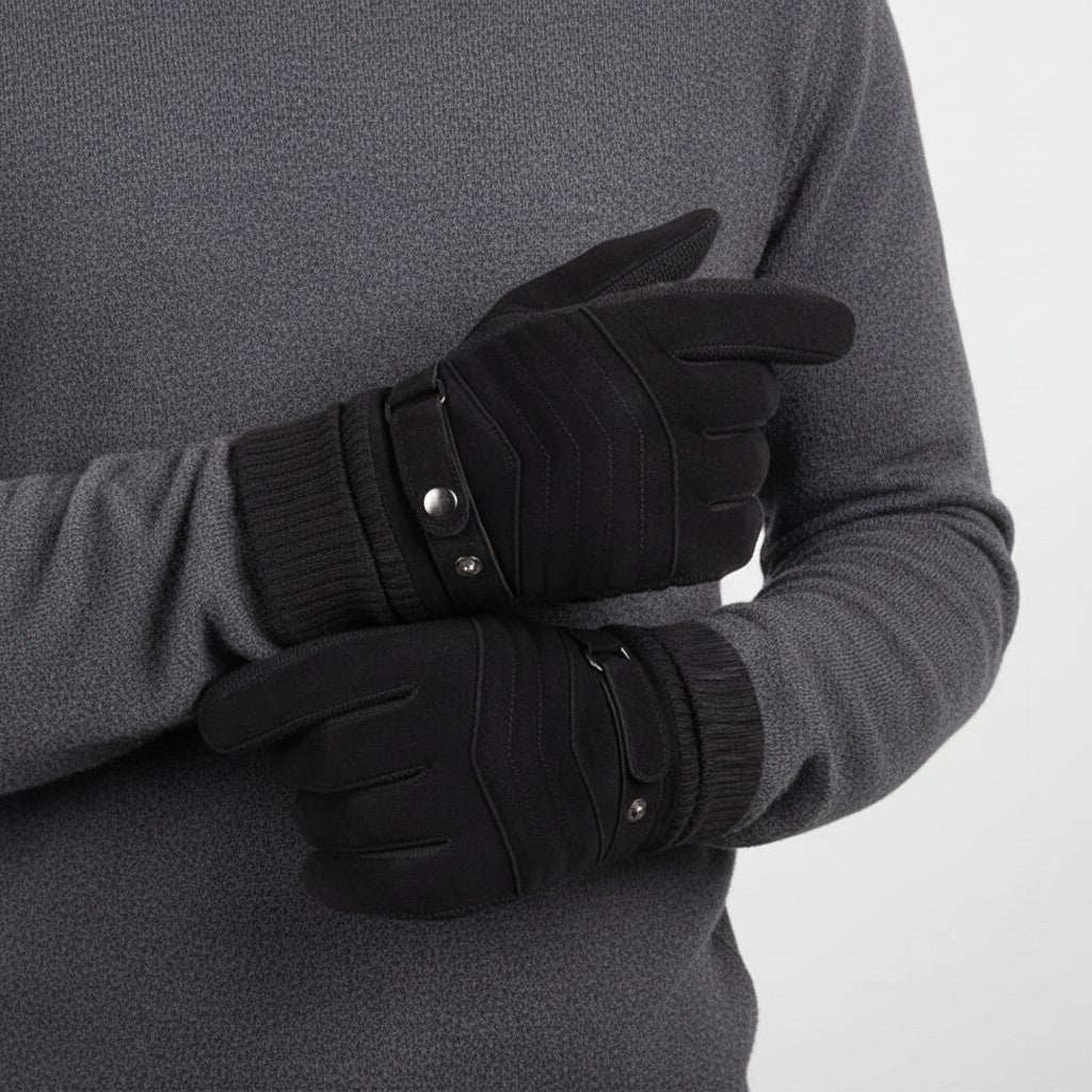 Winddichte Winterhandschuhe Herren in Schwarz an den Händen