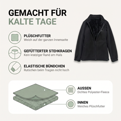 Fleecejacke Damen gefüttert - Weiches Plüschfutter - Stehkragen mit Reißverschluss