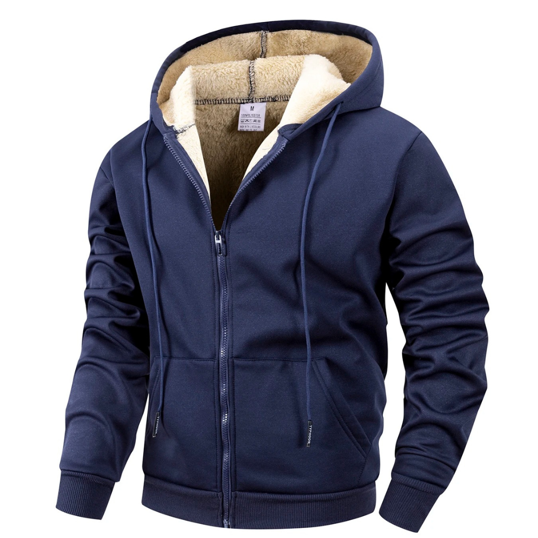 Fleecejacke Herren mit Kapuze sherpa-gefüttert schwarz