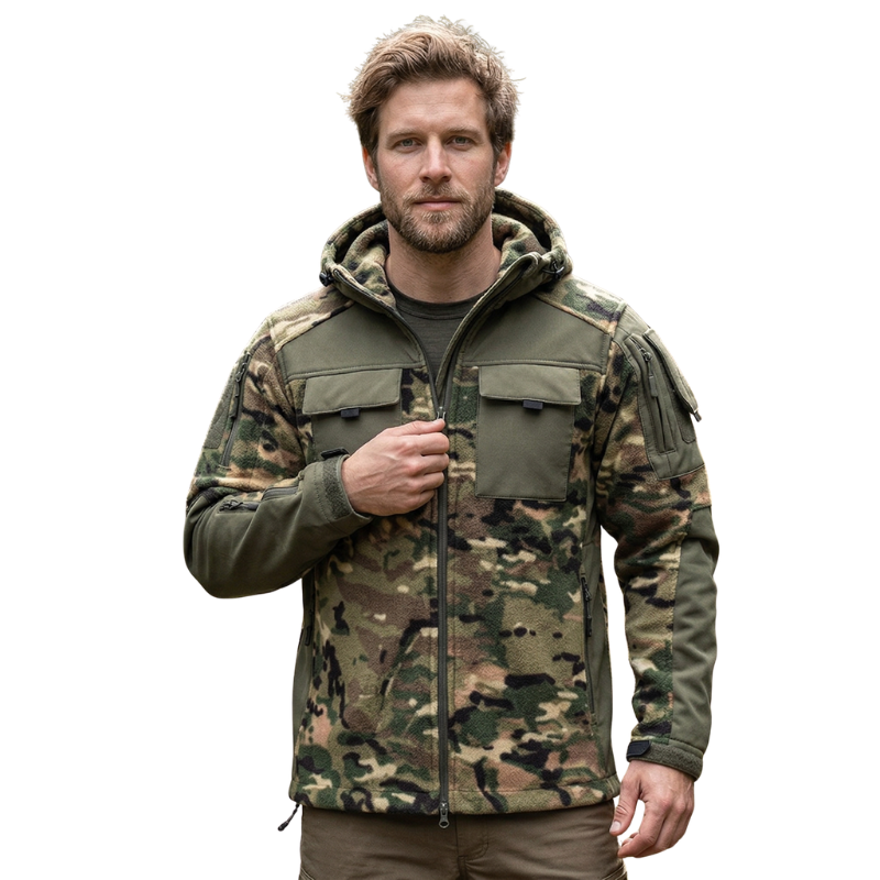 Fleecejacke Herren - Taktisch mit Kapuze - Camouflage & Uni