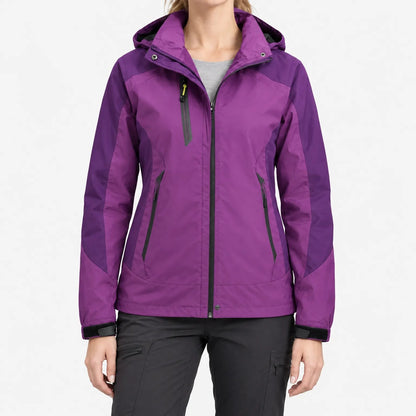 Leichte Übergangsjacke Damen in Violett mit Kapuze und durchgehendem Reißverschluss