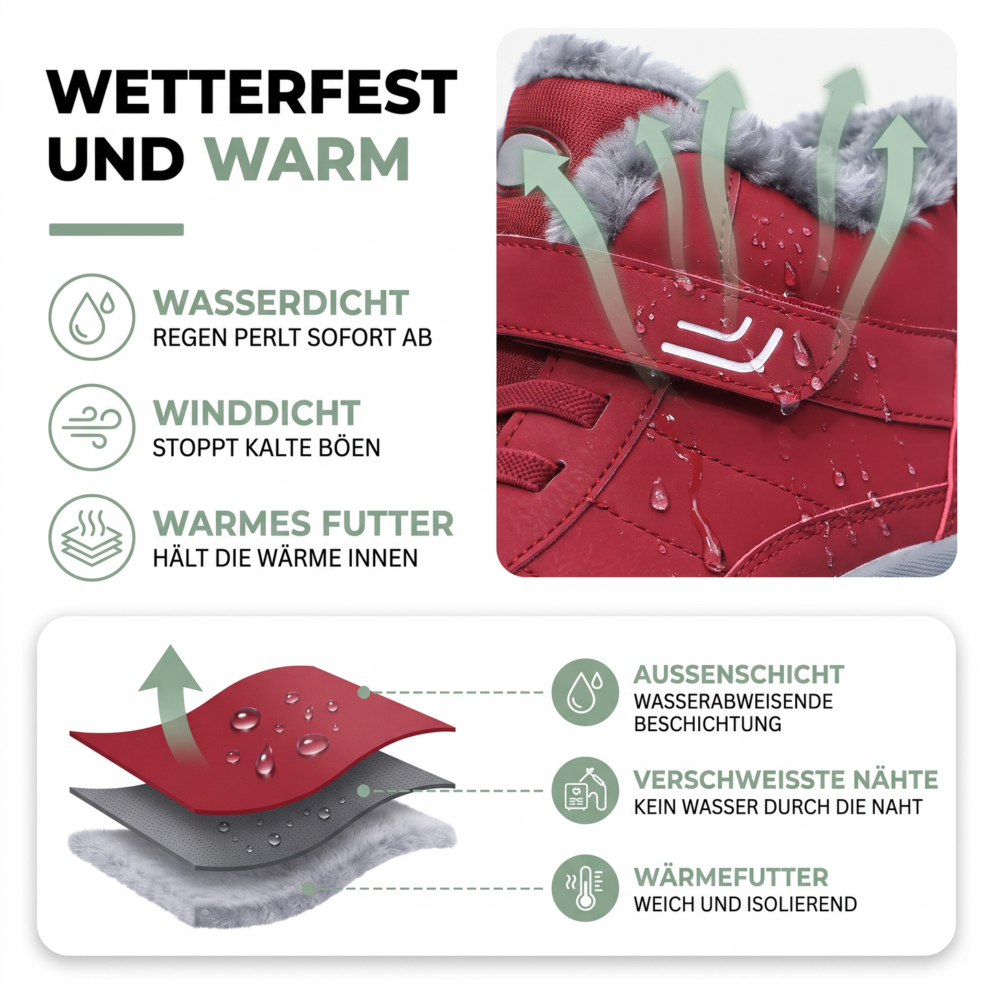 Winterstiefel Damen rot Klettverschluss
