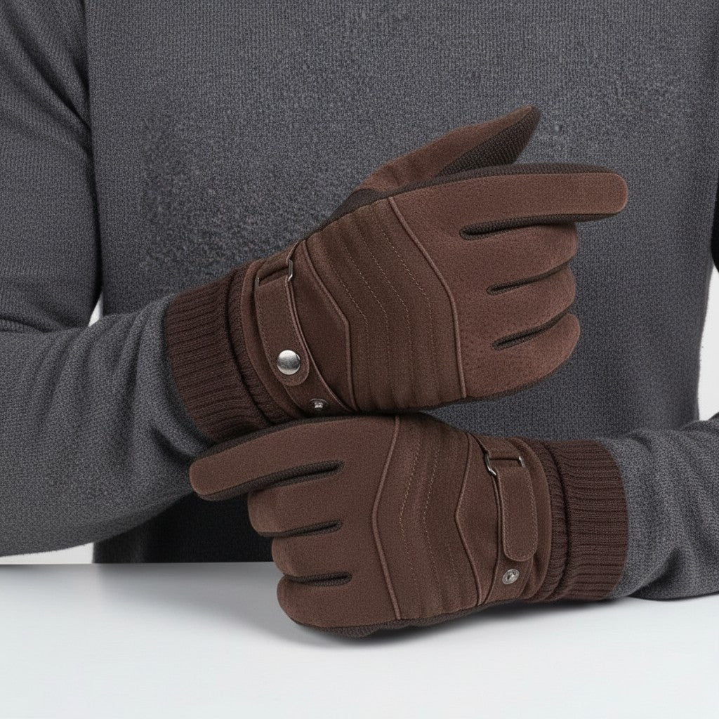 Winterhandschuhe Herren in Braun an beiden Händen getragen