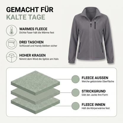 Fleecejacke Damen - Stehkragen - 3 Reißverschlusstaschen