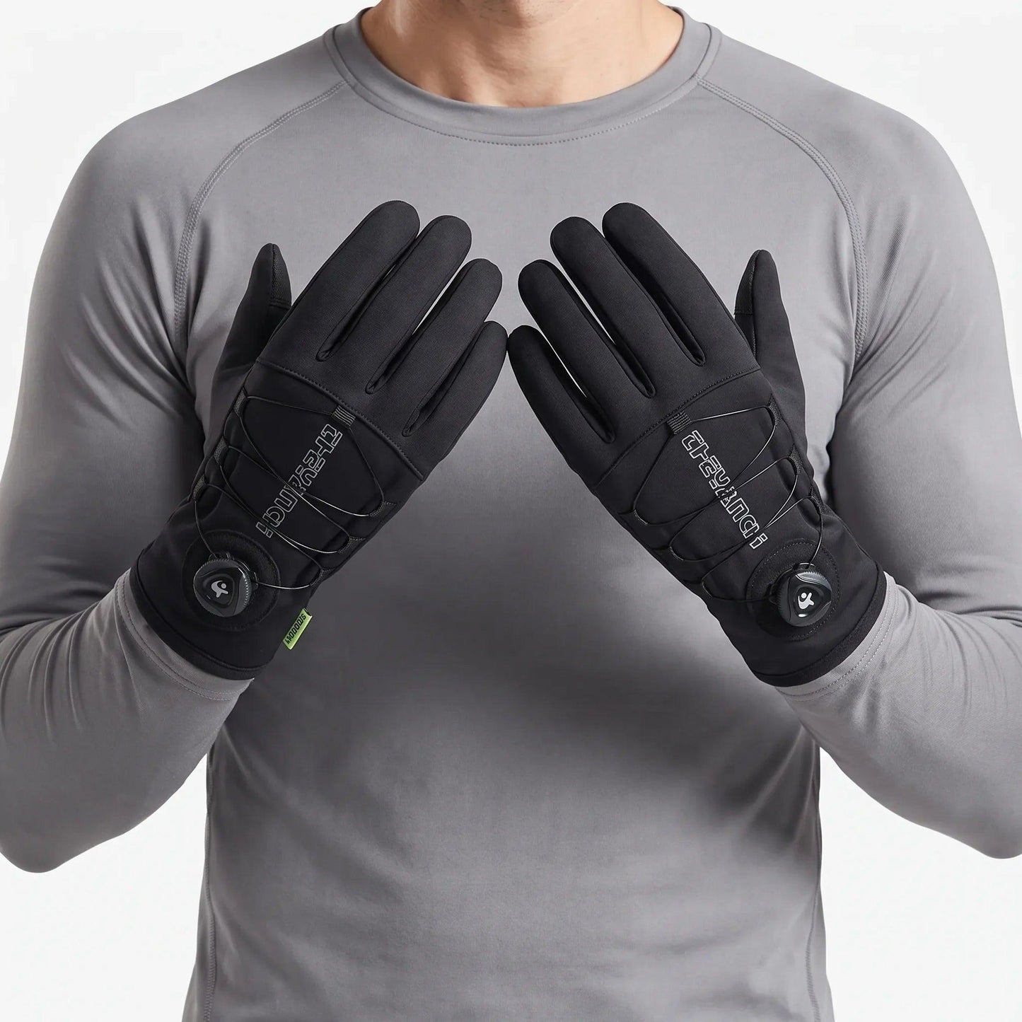 Schwarze Winter-Fahrradhandschuhe mit Drehrad am Handrücken, Paar