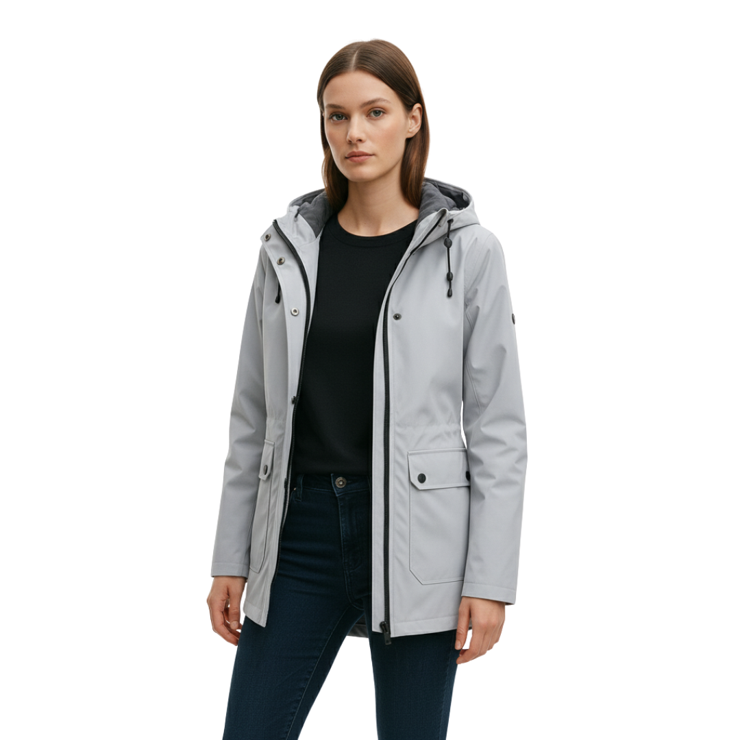 Regenmantel Damen Leicht - Lange Übergangsjacke mit Kapuze