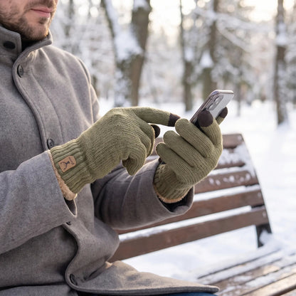 Strickhandschuhe Herren mit Touchscreen-Fingerkuppen und Fleecefutter