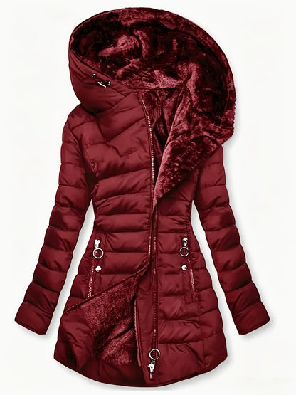 Winterjacke Damen - mit Kunstfellkapuze - Steppmantel