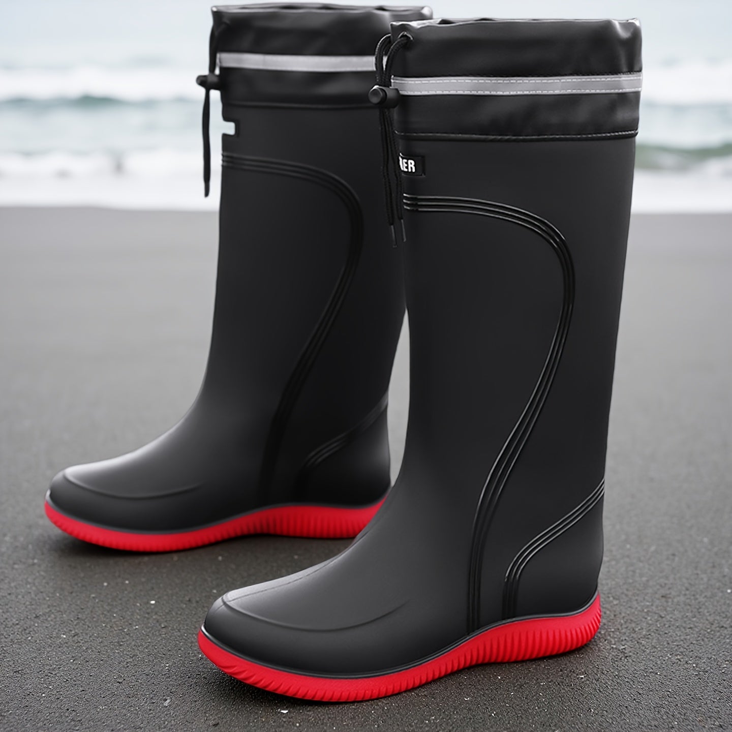 Gummistiefel Herren & Damen - Hoher Schaft mit Kordelzug - Reflektorstreifen