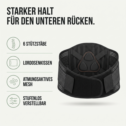 Rückenbandage - Verstellbarer Stützgürtel mit 6 Stützstäben - Atmungsaktiv für Beruf & Sport - Hauptvorteile auf einen Blick