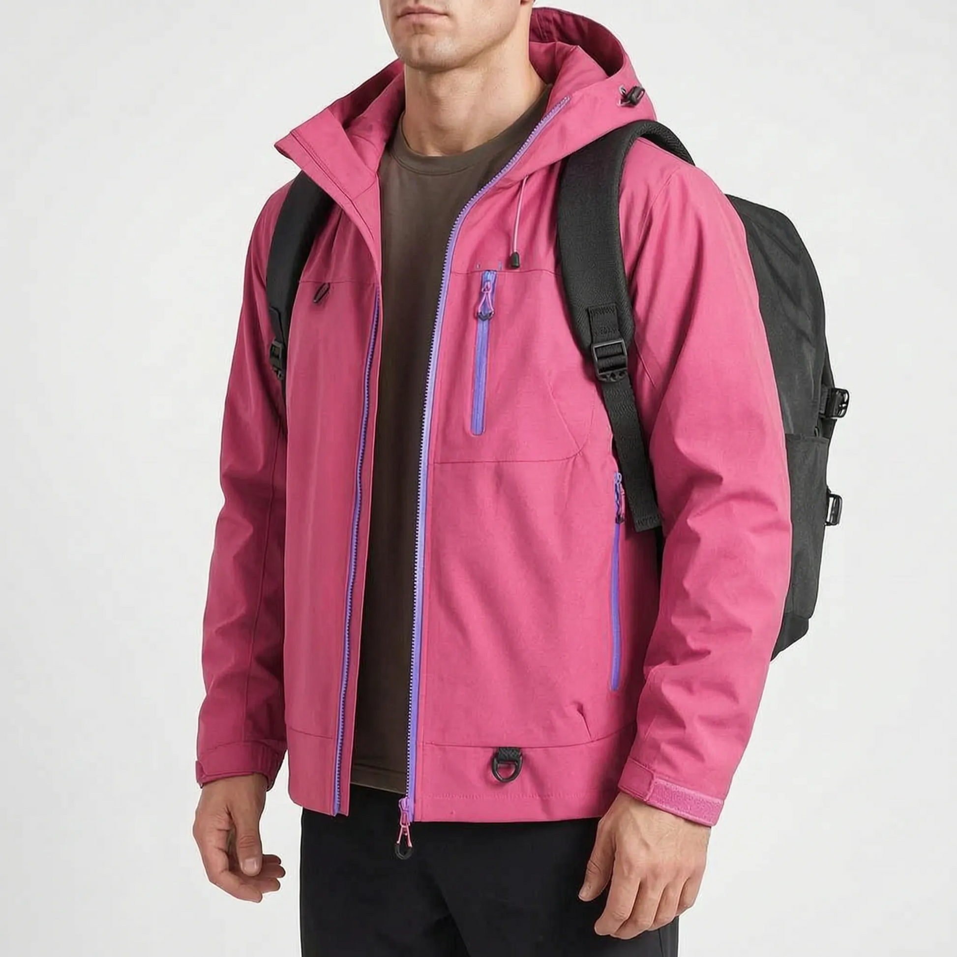 Wasserabweisende Outdoorjacke mit Kapuze und drei Reißverschlusstaschen – Ansicht 3